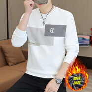 費(fèi)洛仕加絨加厚小衫男士秋冬上衣韓版長(zhǎng)袖T恤男打底衫衣服秋衣衛(wèi)衣男裝 HE33026加絨白色 XL