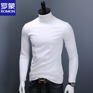 羅蒙（ROMON）半高領(lǐng)打底衫男內(nèi)搭修身中領(lǐng)絲光棉上衣打底t恤長袖薄款衛(wèi)衣 白色 L 125-140斤