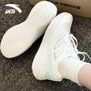 安踏飛夢運動鞋女鞋春夏季皮革面防潑水跑步鞋厚底百搭網(wǎng)面休閑鞋女 象牙白/泡沫綠/銀/熒光高光粉 38