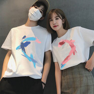 JSRXOQ瑯琊情侶服飾愛心涂鴉情侶裝重磅T恤圓領(lǐng)短袖一男一女款ins夏套裝 白T/男/藍(lán)涂鴉+白T/女/粉涂鴉 男S(80-95斤)