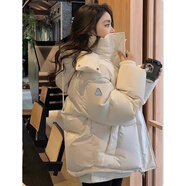 鏡莎羽棉襖絨服女冬季23新款連帽寬松棉衣加厚面包服外套秋冬款女 白色 L碼【建議110-125斤】