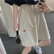 木清清棉短褲女寬松2023夏季新款學(xué)生韓版顯瘦直筒休閑運(yùn)動闊腿五分褲潮 奶灰色【含棉版】 S 建議80-95斤