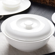 骨瓷餐具中式純白釉下彩飯碗家用吃飯碗陶瓷單個碗具組合喝湯大碗 純白9英寸品鍋