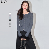 LILY春新款女裝氣質別致可拆卸鴕鳥毛通勤修身毛針織衫打底衫 507麻灰 L