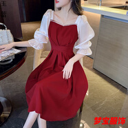 事思宴會(huì)晚禮服裙女平時(shí)可穿氣質(zhì)年會(huì)甜美法式紅色連衣裙女五分袖2022 酒紅色 M 建議96到106斤左右