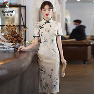 啄木鳥品牌女裝年輕款新中式連衣裙女夏2025新款氣質(zhì)高端開叉改良旗袍裙 花色 9120 S 【85-96斤】