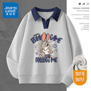 真維斯（JEANSWEST）衛(wèi)衣女外套春秋冬季新款polo領(lǐng)撞色寬松上衣服女生長袖設(shè)計(jì)感女裝 加絨 麻灰 跟隨我 XL 【推薦體重141-160斤】