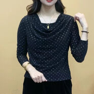 FR.YH.ZH鑫儷女裝2023秋季新款長(cháng)袖t恤女泡泡袖領(lǐng)氣質(zhì)網(wǎng)紗燙鉆上衣小衫 黑色 4XL 建議130-140斤