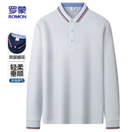 羅蒙（ROMON）雙層提花扁機領(lǐng)撞色秋季中青年長(cháng)袖螺紋t恤打底衫YR602