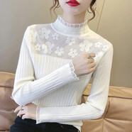 莎羽依蕾絲打底衫女秋冬季2024年新款洋氣百搭長袖針織衫套頭毛衣上衣女 白色EE0587 M建議90-100斤