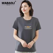 WABAOLI高端品牌 純棉短袖T恤女正肩2025年新款夏裝時尚刺繡字上衣減齡 深灰色 XL （建議體重120-130斤）