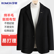 羅蒙羊毛西服男青年工裝商務職業(yè)單西純色外套秋冬季毛呢西裝男上衣