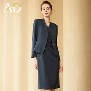 AD深灰色西裝連衣裙套裝女春季新款工作服高端通勤兩件套 西裝+連衣裙 XL