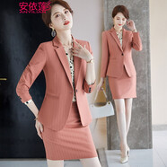 安依蓮西裝套裝女秋冬季新款氣質(zhì)女神范西服正裝大學(xué)生職業(yè)裝女裝西服 粉色西裝+褲子+8303豹紋襯衫 L