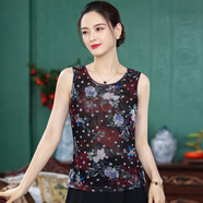 素絲五祁（SUSIWUQI）夏季新品 桑蠶絲網(wǎng)眼無袖吊帶背心印花上衣休閑通勤外出百搭款女 繁星花海 2XL