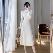 宜惜綺 針織連衣裙女秋冬款2022冬季新款女裝長(zhǎng)袖針織打底裙小個(gè)子瘦瘦腰內(nèi)搭毛衣裙子 杏色 S