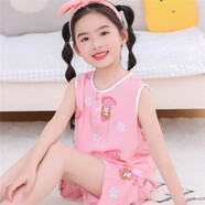 兒童睡衣夏季薄款棉綢夏天背心套裝男童夏裝綿綢寶寶人造棉家居服 無(wú)袖短褲漂亮小仙女 95號建議穿150cm