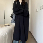 瑜尚臻品長(zhǎng)款針織衫開衫外套女毛衣女秋冬季韓系寬松顯瘦上衣慵懶風(fēng)大衣 【黑色】均碼