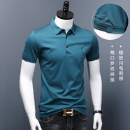 奧德里奇POLO衫男夏季絲光棉透氣翻領(lǐng)短袖體恤衫中青年商務(wù)休閑純色修身半袖打底衫上衣可定制 21款07閃電湖藍(lán)色 2XL