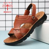 蜻蜓牌涼鞋男夏季新款男士沙灘鞋清爽透氣休閑鞋防滑軟底真皮鞋子 10321黃棕色 41