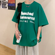 勒普萊2025新款短袖男夏季重磅純棉t恤男生美式潮牌男裝體恤半袖上衣服 BV綠色 L (建議120斤-135斤)