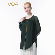 VOA100%桑蠶絲雙面緞40姆米重磅綠色圓領長袖一?？壅娼zT恤 BE687 綠蔭冉冉（G06） M