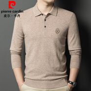 皮爾卡丹純羊毛衫男秋冬季翻領(lǐng)打底針織t恤衫中老年人保暖100%羊毛polo衫