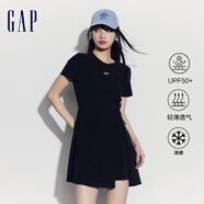 Gap女裝夏季UPF50+防曬連衣裙透氣涼感不對稱A字裙512502 黑色 XS (155/76A)亞洲尺碼