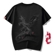 甲革(JIAGE)t恤男刺繡短袖夏天休閑潮流打底衫鳳凰涅槃青少年圓領(lǐng)國(guó)潮 黑色 2XL（建議156-170斤）