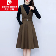 皮爾卡丹（pierre cardin）收腰顯瘦毛呢背心裙套裝女新款秋冬氣質(zhì)套裝連衣裙秋季女裝冬品 卡棕色 L
