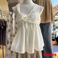 tromlfz純欲風(fēng)甜美吊帶背心女夏新款蝴蝶結設計感修身抹胸內搭氣質(zhì)雪紡衫 杏色  S 建議70-90斤