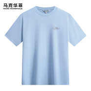 馬克華菲圓領T恤男春夏季簡約男士休閑打底衫透氣舒適短袖 淺藍 54/XL 