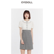EYEDOLL【商場(chǎng)同款】24夏季新款時(shí)尚娃娃領(lǐng)歐根紗繡花拼接連衣裙 米色 L
