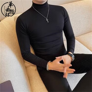 單曲循環(huán)潮牌男士中領(lǐng)長袖彈力打底衫修身秋冬季新款百搭舒適T恤 黑色 M