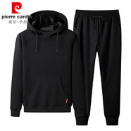 皮爾卡丹 衛(wèi)衣套裝男士秋冬兩件套男裝韓版潮流百搭寬松運(yùn)動(dòng)休閑服飾 連帽套黑色-薄款 XL