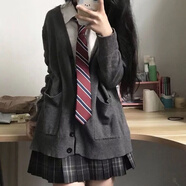 索宛亦（SUOWANYI）jk制服毛衣學(xué)院風(fēng)秋季穿搭針織開衫外套日系純色長(zhǎng)袖上衣女款原創(chuàng) 一整套 襯衫+開衫+碳灰裙+領(lǐng)帶 M
