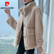 皮爾卡丹2025秋冬新款羊剪絨大衣女歐美皮毛一體皮草卡拉卷羊羔毛外套短款 貢米色羊毛正品【專(zhuān)柜品質(zhì)】 S 90-120斤