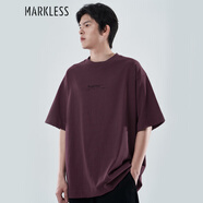 MARKLESS280g重磅純棉t恤男 夏季新款短袖寬松透氣字母上衣體恤TXB4649M 暗紅色 M