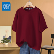 真維斯（JEANSWEST）時(shí)尚短袖t恤女學(xué)生可愛甜美學(xué)院女裝ins風(fēng)夏季新款純棉寬松上衣服 酒紅 純色 L