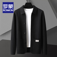 羅蒙（ROMON）春秋季新款針織開衫男士翻領毛衣外套小格子時尚休閑線衣披風 WE24827黑色【翻領開衫】 3XL