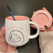 暢印 水杯女學(xué)生韓版馬克杯帶蓋勺情侶杯子陶瓷杯可愛(ài)咖啡杯喝水杯 大頭頭女孩(帶蓋勺) 460ml
