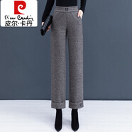 皮爾卡丹（pierre cardin）毛呢褲媽媽九分直筒褲羊毛呢加厚卷邊闊腿褲秋冬配短靴褲子煙管褲 人字紋灰咖色款 2189春秋冬 常規(guī) 26 S碼