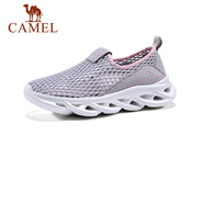 駱駝Camel駱駝官方店 情侶網(wǎng)面透氣運動跑步男女鞋 W01303562，淺灰/粉紅，女款， 38
