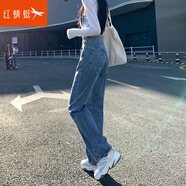 紅蜻蜓垂墜感高腰闊腿褲牛仔褲女士春秋季新款小高個子直筒褲褲子長褲 復(fù)古藍加長 2XL