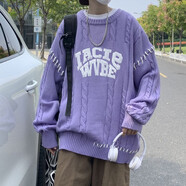 趣米樂(lè )毛衣男日系潮牌寬松慵懶風(fēng)字母情侶上衣手工刺繡圓領(lǐng)針織衫毛線(xiàn)衣 紫色 M 【建議80-100斤】
