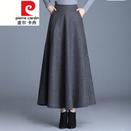 皮爾卡丹（pierre cardin）中年毛呢冬裙半身裙女2023春秋高腰字裙顯瘦大擺裙長(cháng)裙針織 深灰色 S