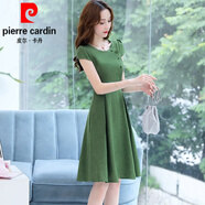 皮爾卡丹（pierre cardin）桑蠶真絲連衣裙子女夏季2024新款媽l媽裝小個子收腰顯瘦 綠色 M 95-108斤穿