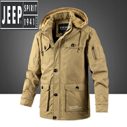 吉普（JEEP）純棉冬裝棉衣外套男士冬季棉襖加絨加厚沖鋒衣全棉工裝 卡其9832(加絨) XL
