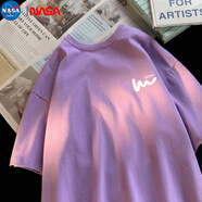 NASA MARVEL短袖T恤男2024夏季新款重磅純棉寬松短袖T恤ins潮流上衣 紫色 XL