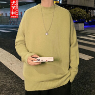 【胖子超大碼240斤男裝】純色針織衫線(xiàn)毛衣男加肥加大碼寬松潮流胖子春秋季裝百搭圓領(lǐng)打底 軍綠色 果綠色 XL